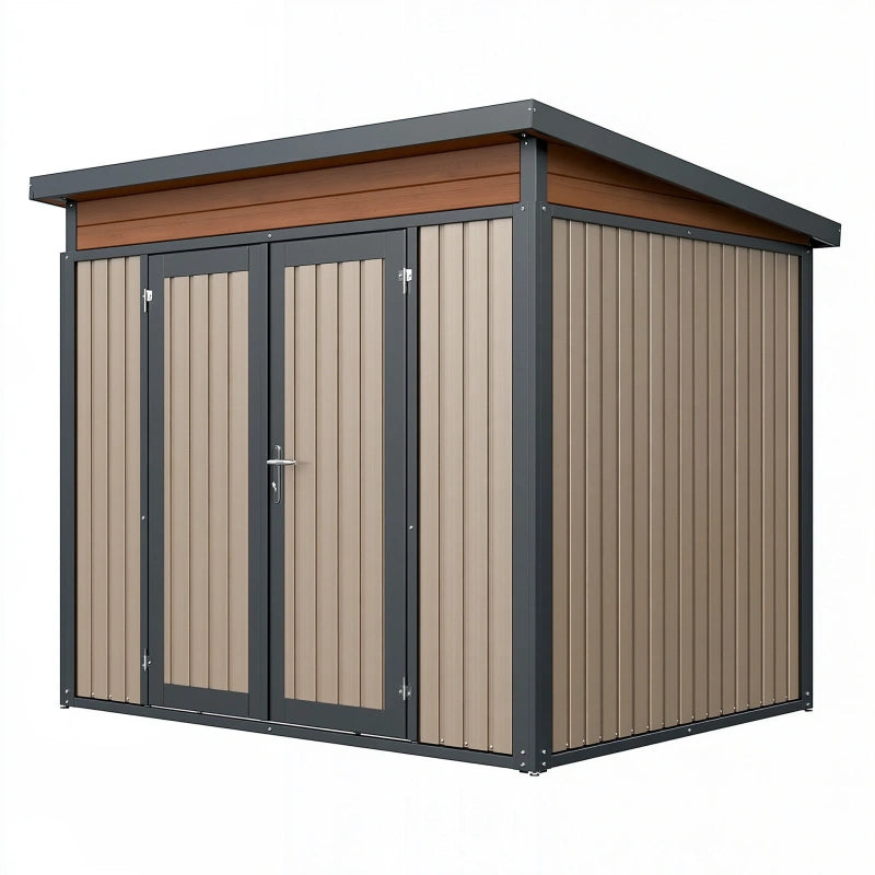 Geräteschuppen 200 x 120 x 190 cm aus Metall Braun Anthrazit - wetterfester Gartenschrank mit Doppeltür