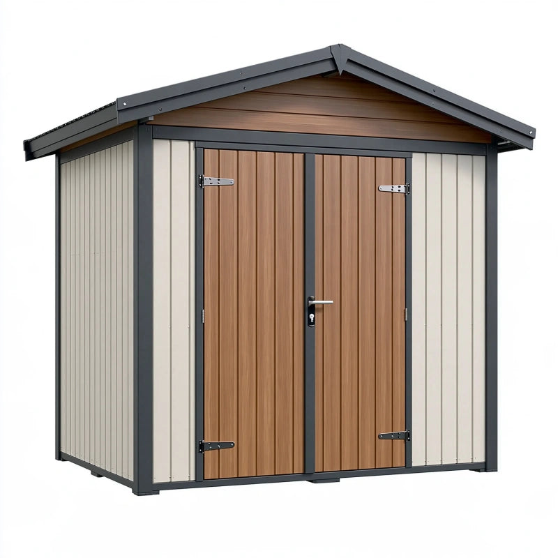 Gartenhaus 200 x 150 x 200 cm aus Stahl in Anthrazit Braun Beige mit Doppeltür