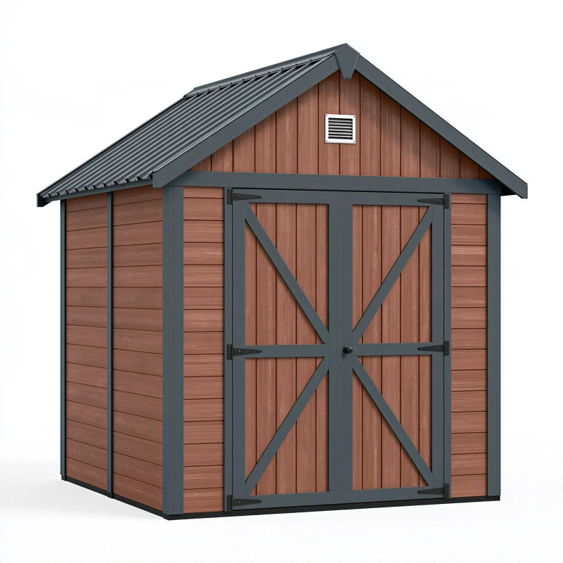 Gartenhaus 180 x 120 x 200 cm Kunststoff Braun Anthrazit mit Doppeltür und Satteldach
