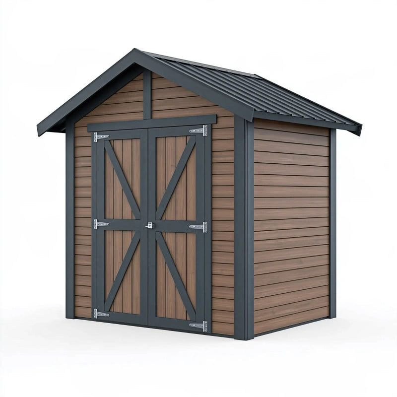 Gartenhaus 180x120x190 cm Holzoptik Braun Anthrazit mit Doppeltür und Satteldach