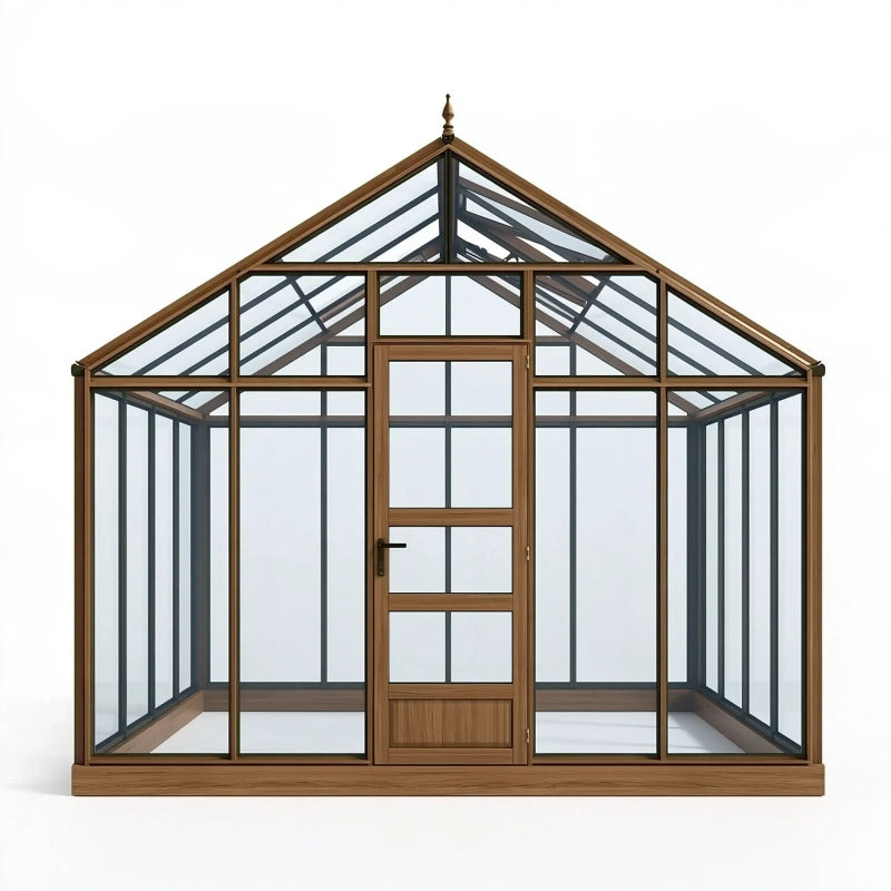 Gewächshaus 300 x 200 x 250 cm Holz und Glas Braun mit Tür