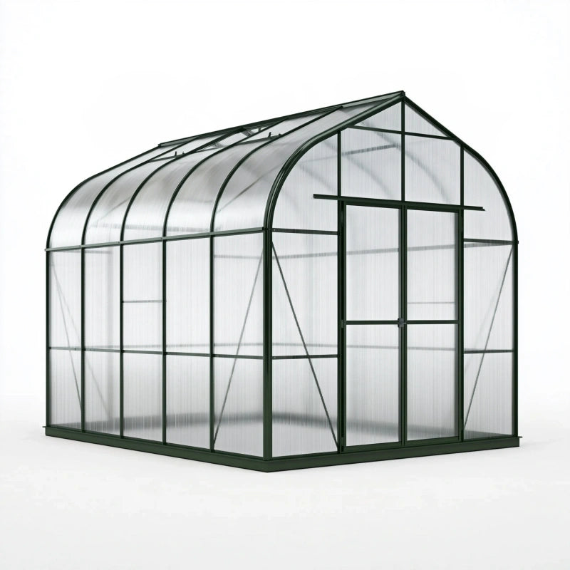 Gewächshaus 300 x 200 x 200 cm Aluminium Polycarbonat dunkelgrün mit Schiebetür