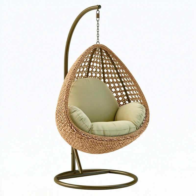 Hängesessel 105 x 105 x 195 cm Rattan Natur Grün - freistehend im Boho-Stil