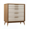 Kommode 90 x 45 x 120 cm aus Holz in Braun und Beige mit 5 Schubladen im Retro-Stil