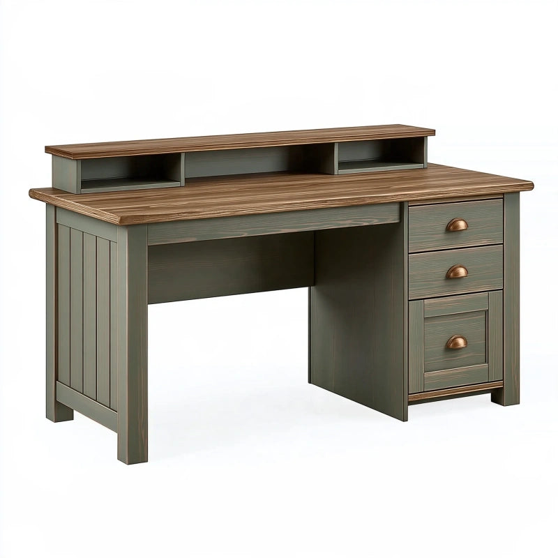 Schreibtisch 120 x 60 x 100 cm in Grünbraun aus Holzwerkstoff mit Schubladen und Ablagefächern