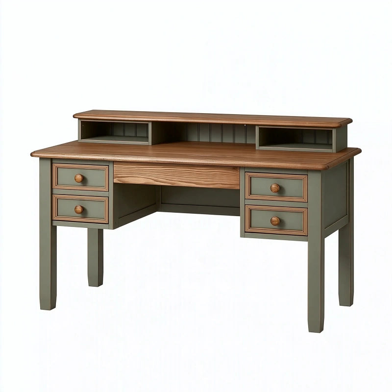 Schreibtisch 140 x 70 cm Holzwerkstoff braun olivgrün mit Schubladen im Landhausstil