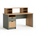 Schreibtisch 120 x 60 x 120 cm aus Holzwerkstoff in Eiche/Grau mit Stauraum und Aufsatzregal