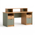 Schreibtisch 140 x 60 x 100 cm Holzwerkstoff Naturholz/Salbeigrün mit Stauraum modern