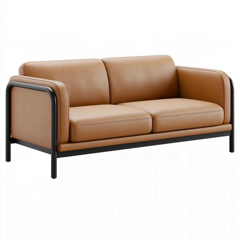 2-Sitzer Sofa 160 cm in cognacfarbener Lederoptik mit Metallgestell für Wohnzimmer