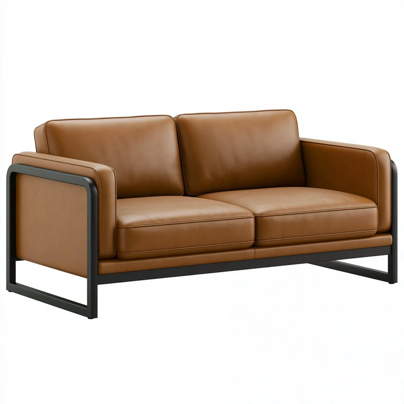 2-Sitzer Sofa 160 cm Kunstleder Braun für Wohnzimmer im Industriestil