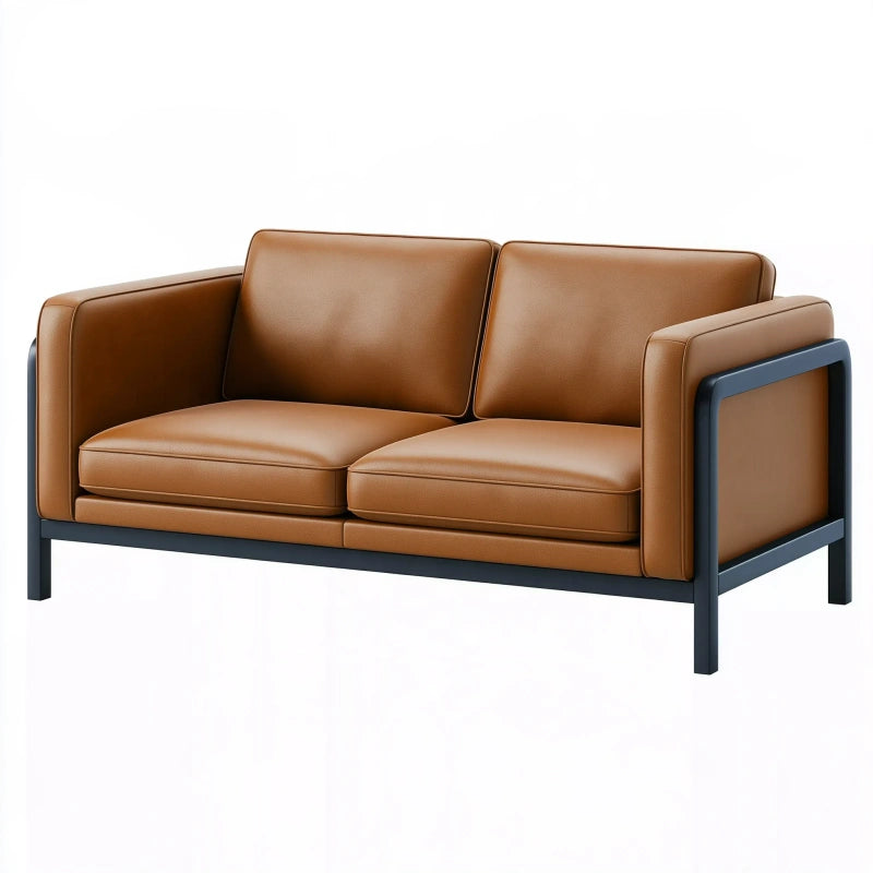 2-Sitzer Sofa 160 cm in Cognacbraun mit Lederoptik und Metallgestell