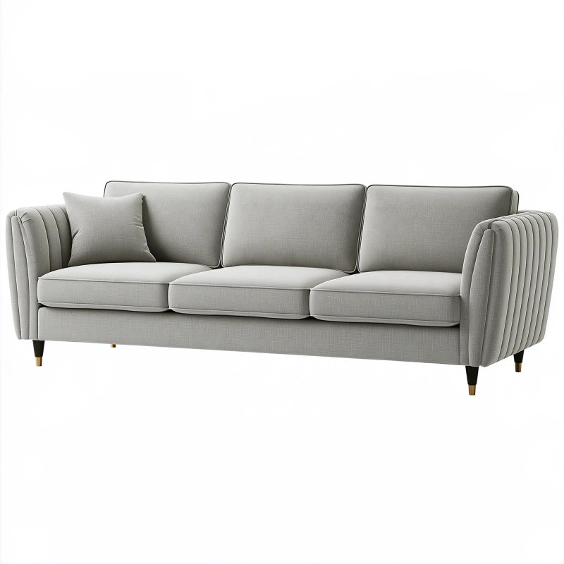 3-Sitzer Sofa 220 x 90 x 85 cm aus Stoff in Hellgrau mit gerippten Armlehnen
