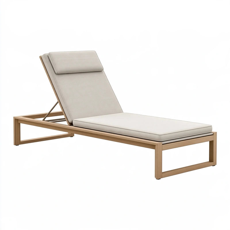 Sonnenliege 200 x 70 cm Beige Naturholz mit verstellbarer Rückenlehne