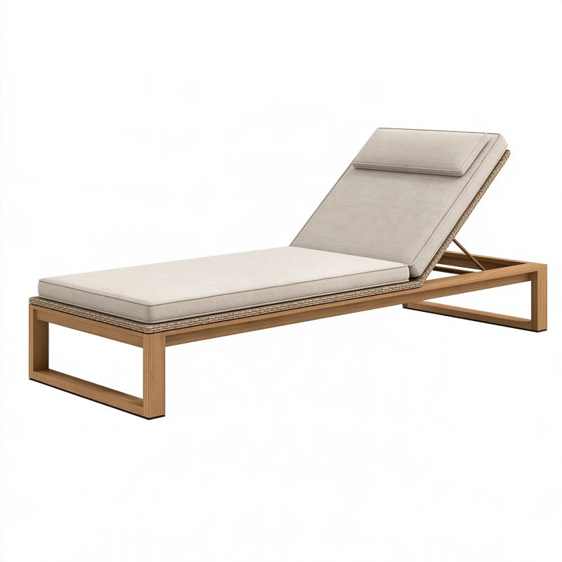 Outdoor Liegestuhl 200 x 70 x 35 cm Holz Geflecht Beige verstellbare Rückenlehne