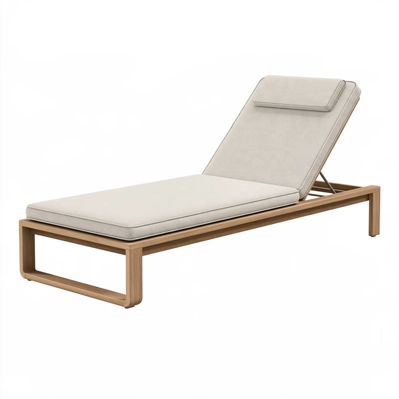Sonnenliege 200 x 70 x 85 cm aus Holz und Textil in Beige Naturbraun mit verstellbarer Rückenlehne