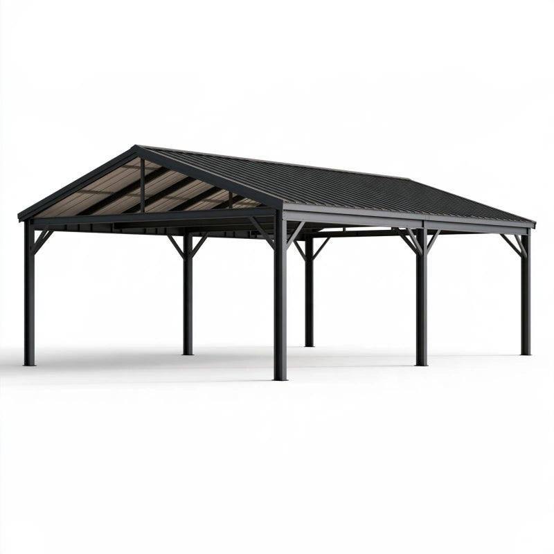 Carport 600 x 300 x 270 cm aus Stahl Schwarz mit Satteldach