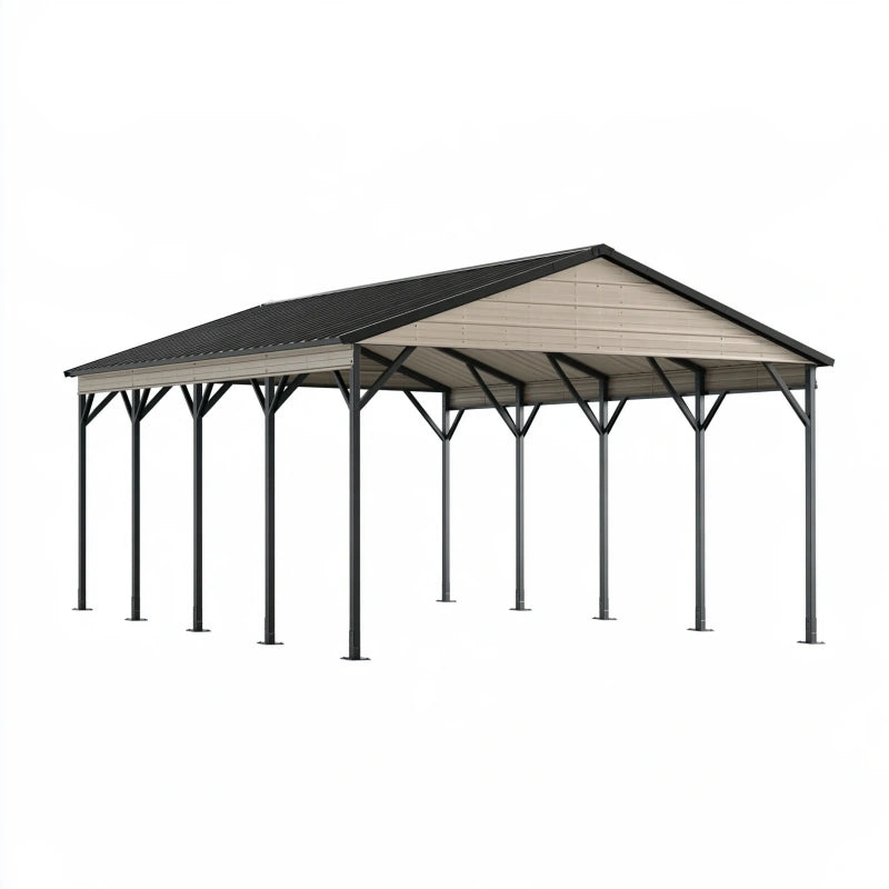 Carport 610 x 370 x 300 cm aus Stahl in Schwarz mit Satteldach