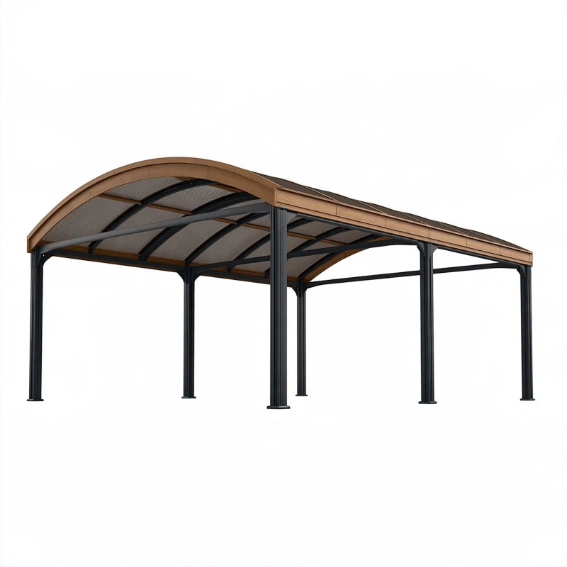 Carport 600 x 300 x 280 cm aus Metall und Polycarbonat Braun Schwarz mit Bogendach